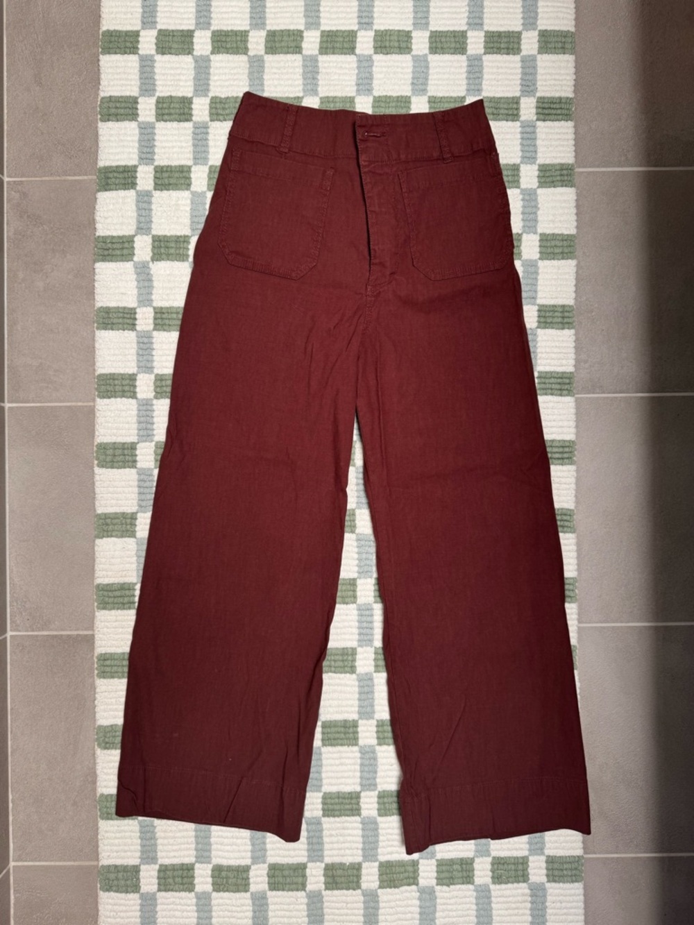 Anthropologie Maeve Wide-Leg Cropped Pants in Deep Burgundy